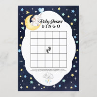 Over The Moon Elephant Baby Shower Bingo Game Invitation