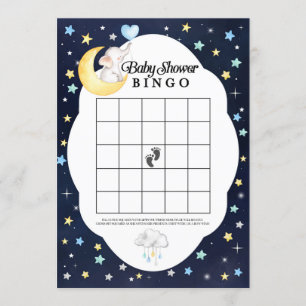 Over The Moon Elephant Baby Shower Bingo Game Invitation