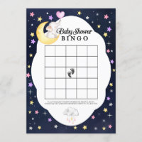 Over The Moon Elephant Baby Shower Bingo Game Invitation