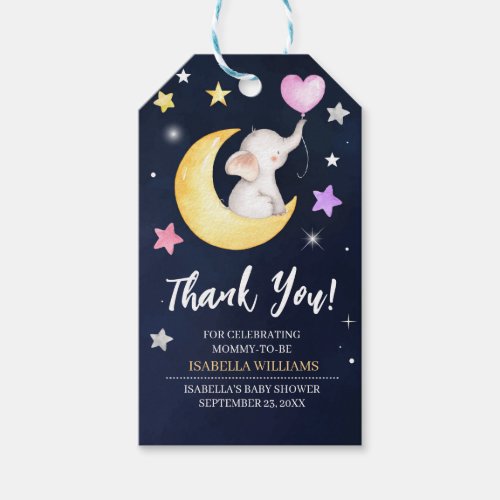 Over The Moon Elephant Baby Shower Favor Tag