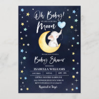 Over The Moon Elephant Baby Shower Invitation