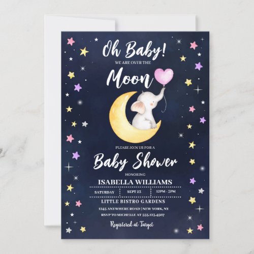 Over The Moon Elephant Baby Shower Invitation