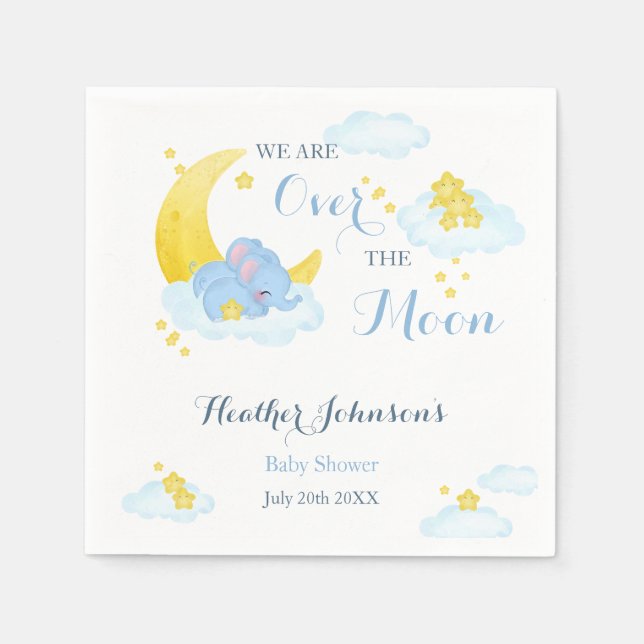 Over The Moon Elephant Baby Shower Napkins (Front)
