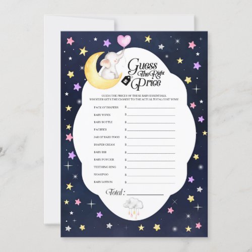 Over The Moon Elephant Baby Shower Price Game Invitation