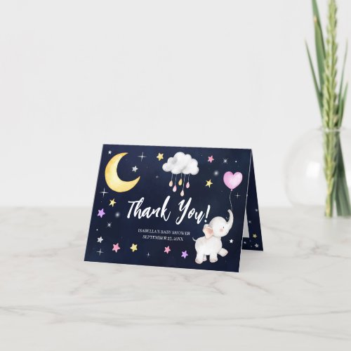 Over The Moon Elephant Baby Shower Thank You Card