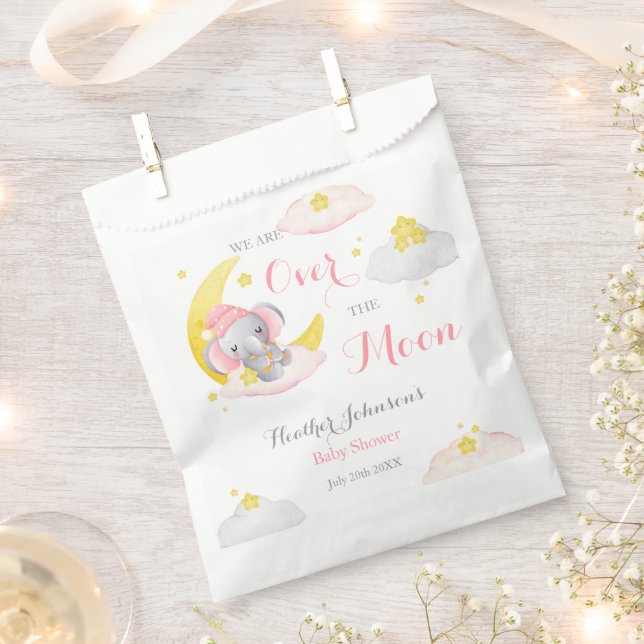 Over The Moon Elephant Girl Baby Shower Favor Bag (Clipped)
