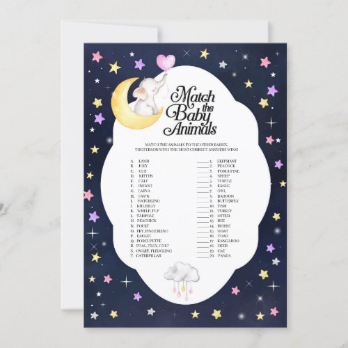 Over The Moon Elephant Match The Baby Animals Game Invitation