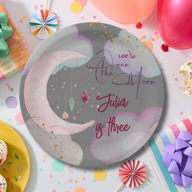 Over the moon fantasy kids birthday paper plates (Creator Uploaded)