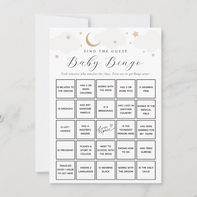 Over the Moon Find the Guest Baby Bingo Game Card (Front)