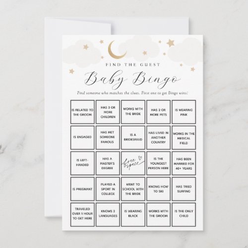 Over the Moon Find the Guest Baby Bingo Game Card