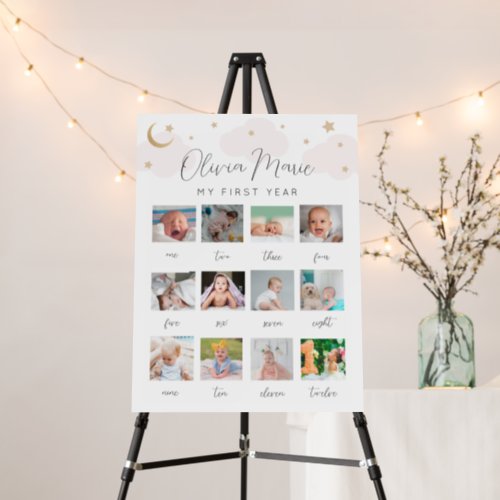 Over the Moon First Year Birthday Photo Sign 