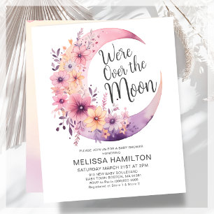 Over The Moon Floral Baby Shower Budget Invitation