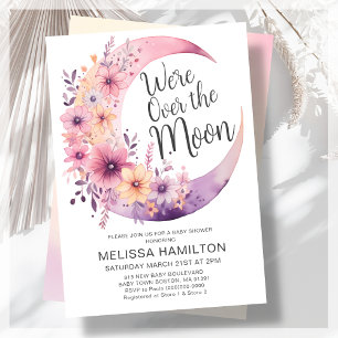 Over The Moon Floral Baby Shower Invitation
