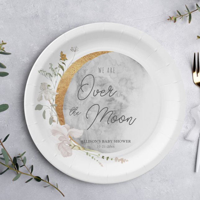 Over the Moon floral boho gender neutral Paper Plates (Creator Uploaded)