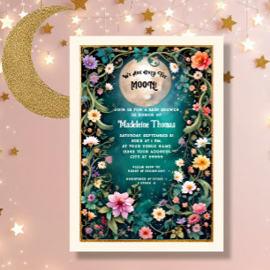 Over the Moon Floral Night Pink Flowers Vine Girl Invitation