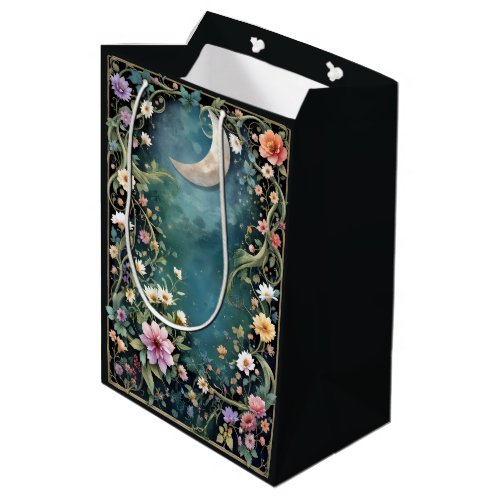 Over the Moon Floral Night Pink Flowers Vine Girl Medium Gift Bag