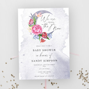 Over the Moon Flowers Baby shower Invitation