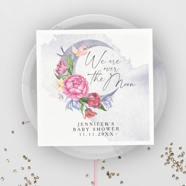 Over the moon Flowers baby shower Napkins (Creator Uploaded)