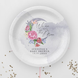 Over the moon Flowers baby shower Paper Plates