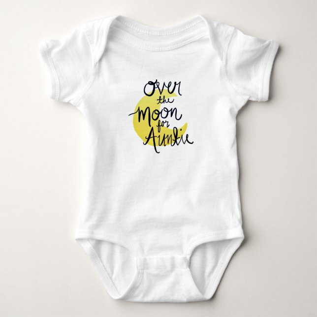 Over the Moon for Auntie (Gold) Baby Bodysuit (Front)
