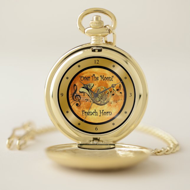 Over The Moon ~ French Horn ~ Musical Scale ~ * ~ Pocket Watch (Inside)