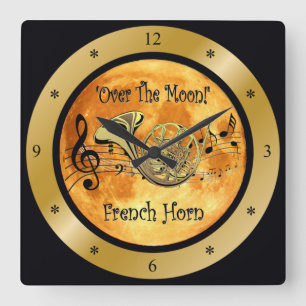 Over The Moon ~ French Horn ~ Musical Scale ~ * ~ Square Wall Clock