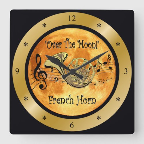 Over The Moon  French Horn  Musical Scale    Square Wall Clock