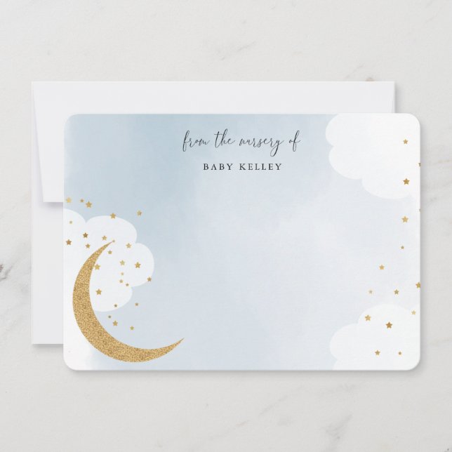 Over the Moon , From the Nursery of, Blue Flat Note Card (Front)