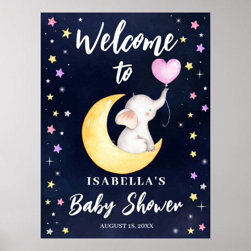 Over The Moon Galaxy Elephant Baby Shower Poster