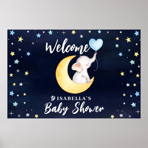 Over The Moon Galaxy Elephant Baby Shower Poster