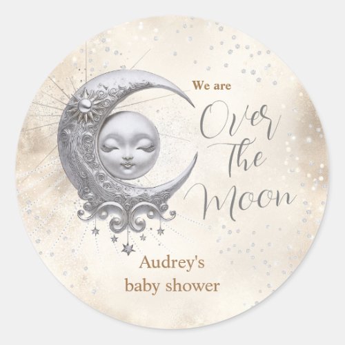 Over The Moon Gender Neutral Baby Shower  Classic Round Sticker