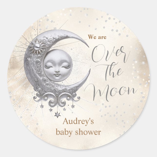 Over The Moon Gender Neutral Baby Shower  Classic Round Sticker (Front)