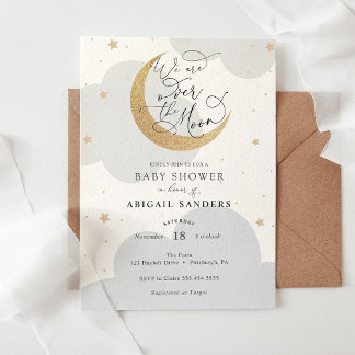 Over the Moon Gender Neutral Baby Shower Invitation