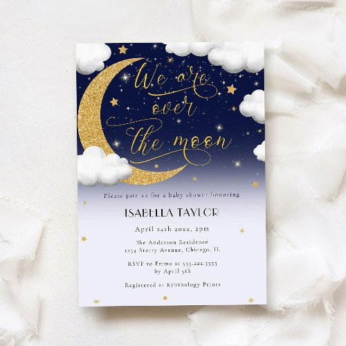 Over the Moon Gender Neutral Baby Shower Invitation