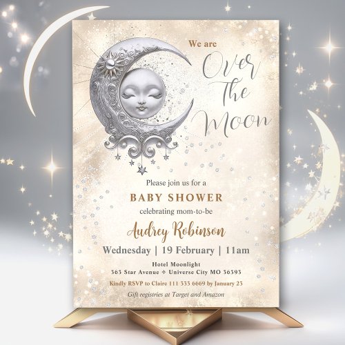Over The Moon Gender Neutral Baby Shower  Invitation