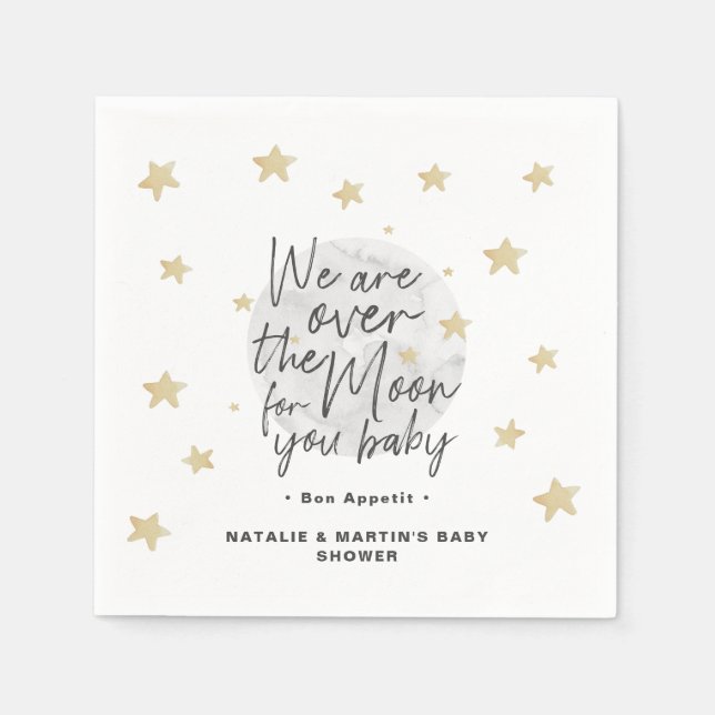 Over The Moon Gender Neutral Baby Shower Paper Napkins (Front)