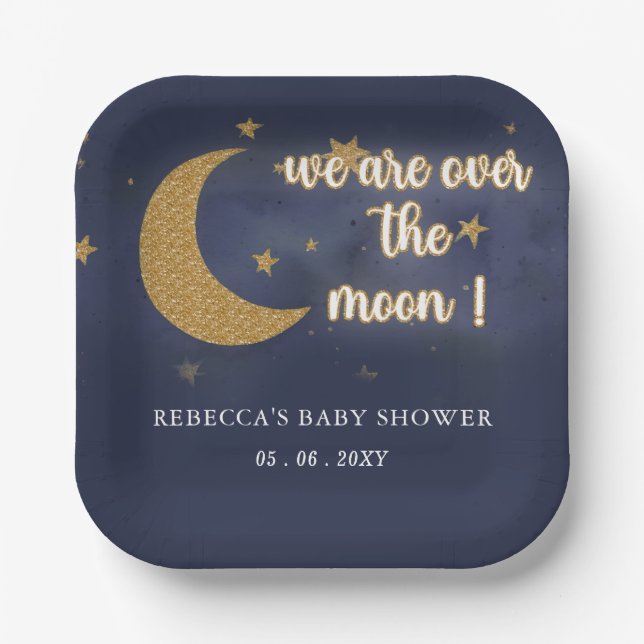 Over The Moon Gender Neutral Baby Shower Paper Plates (Front)