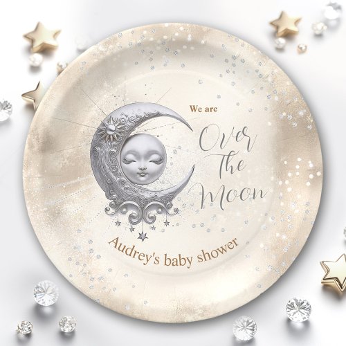 Over The Moon Gender Neutral Baby Shower  Paper Plates