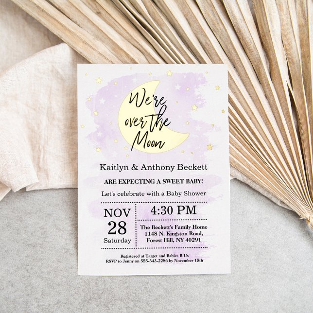 Over The Moon | Gender Neutral Baby Shower Real Foil Invitation (Creator Uploaded)