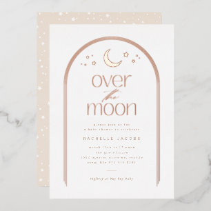 Over the Moon Gender Neutral Baby Shower Rose Gold Foil Invitation