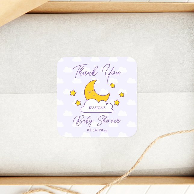 Over the Moon Gender Neutral Baby Shower Thank You Square Sticker (Creator Uploaded)