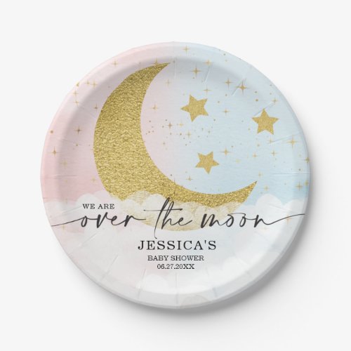 Over The Moon Gender Reveal Baby Shower Plates