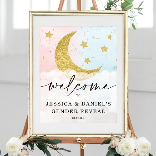 Over The Moon Gender Reveal Baby Welcome Poster