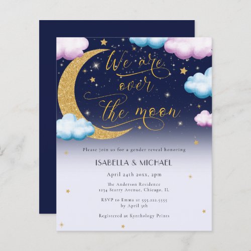 Over the Moon Gender Reveal Party Invitation