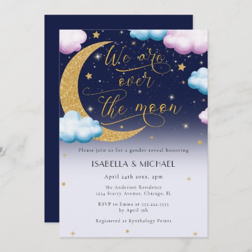 Over the Moon Gender Reveal Party Invitation