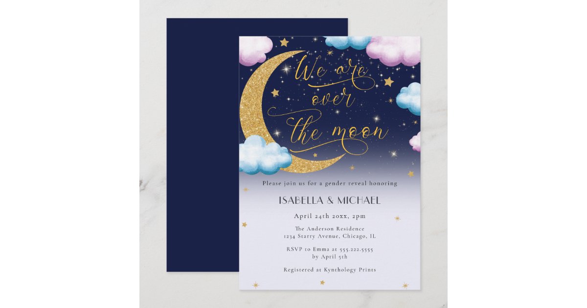 "We Are Over The Moon" Decal Sign - Moon & Star Baby Shower Backdrop Wall Decals, Gender Reveal Decor