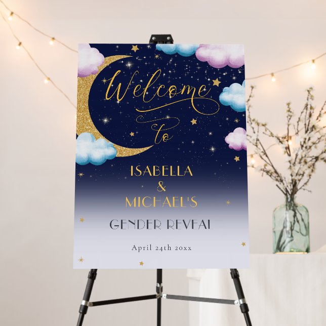 Over the Moon Gender Reveal Party Welcome Foam Board (In Situ (Stand))