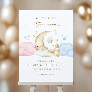 Over the Moon Gender Reveal Party Welcome Poster