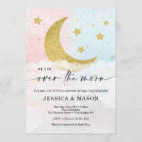 Over The Moon Gender Reveal Pink and Blue Invites