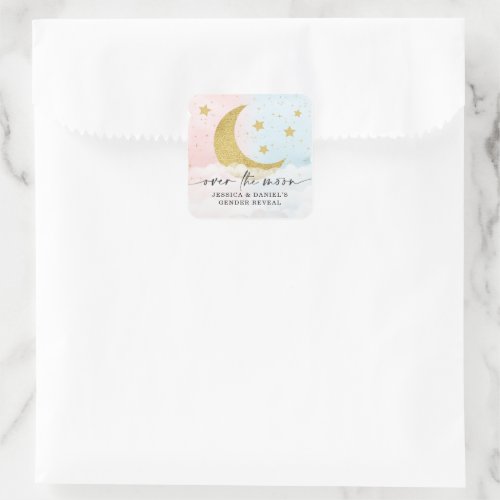Over The Moon Gender Reveal Square Sticker